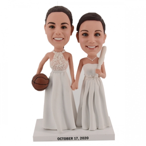 Wedding Bobbleheads lesbian same sex two brides LGBT