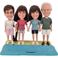 Beach theme custom bobbleheads with parents and two kids
