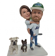 NY Mets Couple bobbleheads with NY Jets hat