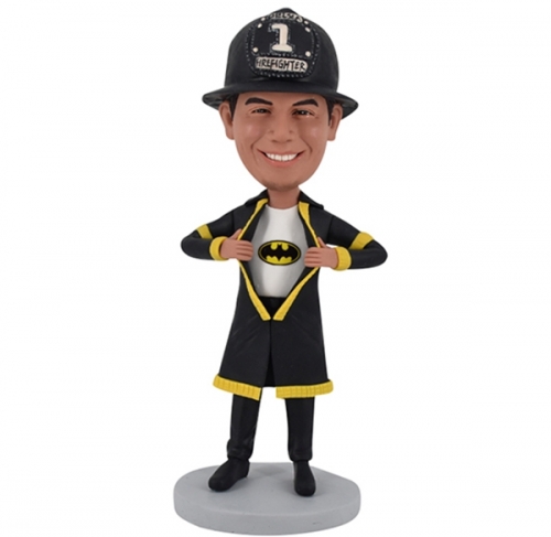 Fireman firefighter batman bobblehead opening his shirt