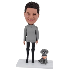 Custom Bobble head casual with dog for Mother's day