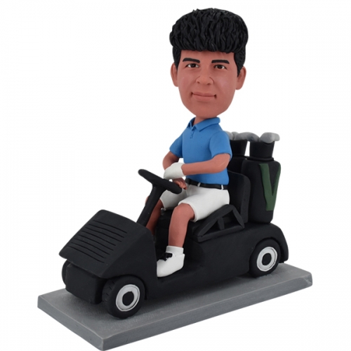 Custom bobble head driving golf cart