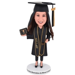 Graduation bobblehead holding College Diploma