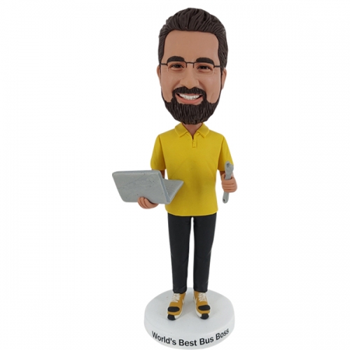 Bobblehead custom holding computer