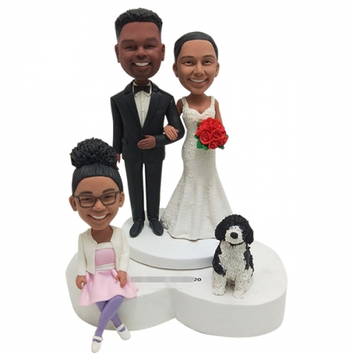 Personalized Wedding Bobblehead cake toppers with kid