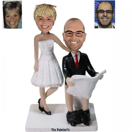 Personalized Wedding Bobblehead Cake topper with groom on toilet