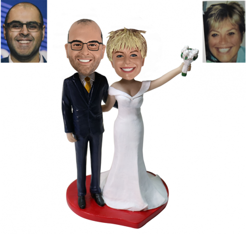Wedding Bobblehead Customized cake toppers Cheers couple