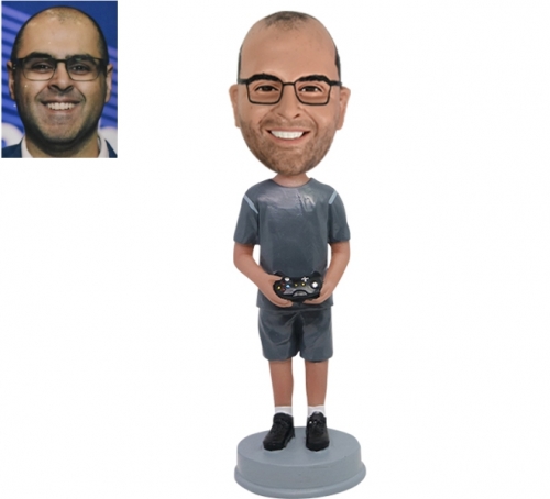 Custom Video Gamer Bobble head playing Xbox