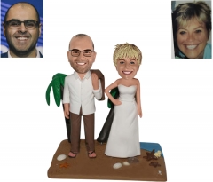 Custom Wedding Bobbleheads Beach with Palm Tree