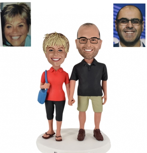 Custom Shopping couple bobbleheads with glasses