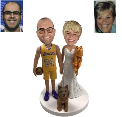 Custom cake topper with groom in NBA Lakers uniform