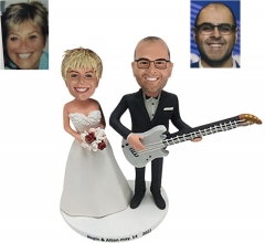 Personalized bobbleheads wedding groom playing guitar