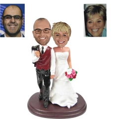 Custom country wedding bobbleheads cake toppers