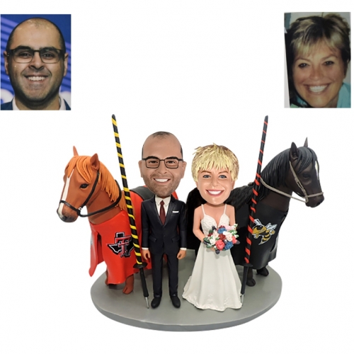 Personalized cake topper for wedding bobbleheads with horse