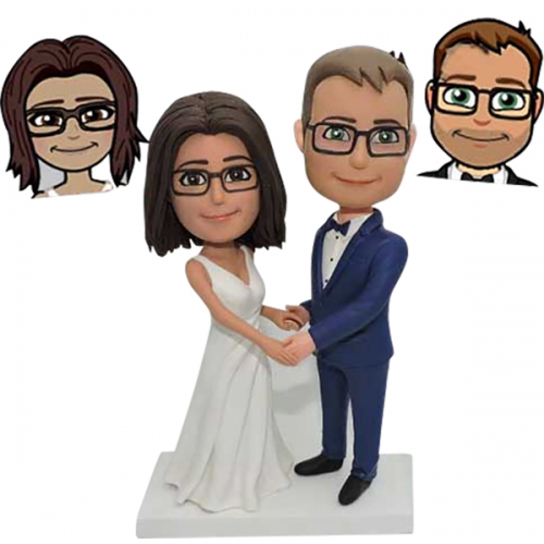 Wedding cake toppers made from Bitmoji photos