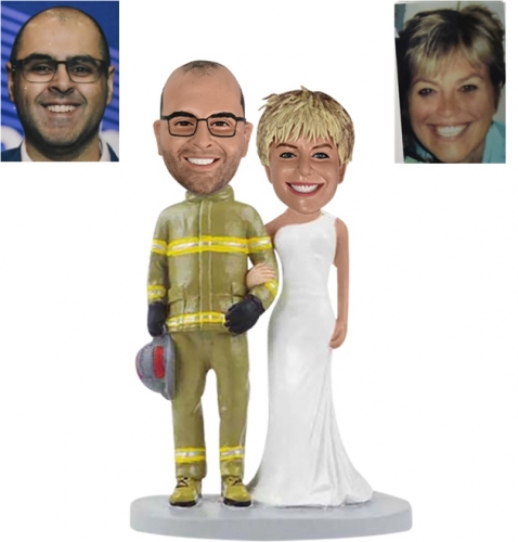 Custom Cake Topper Wedding with Fireman Groom