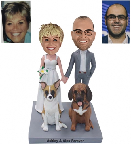 Custom wedding bobbleheads cake toppers with dogs