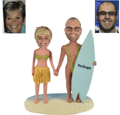 Beach wedding cake topper with surfboard