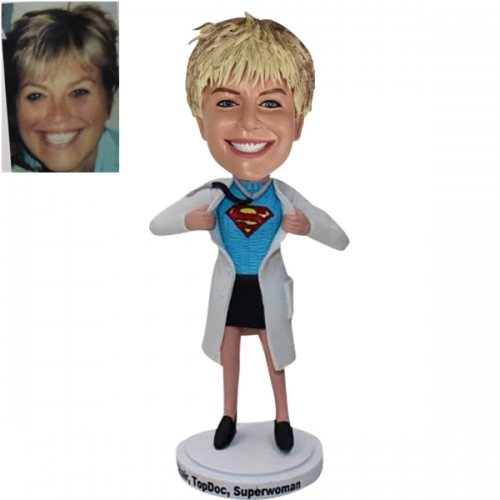 Female doctor superwoman personalized bobblehead