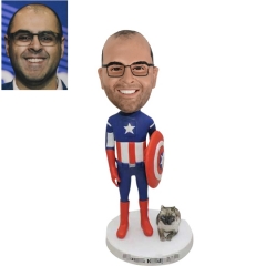 Custom bobblehead Captain America with Cat