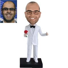 Custom Groom Bobblehead with rose