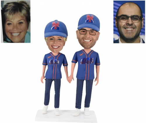 Custom Bobble head couple NY Yankee and Mets baseball