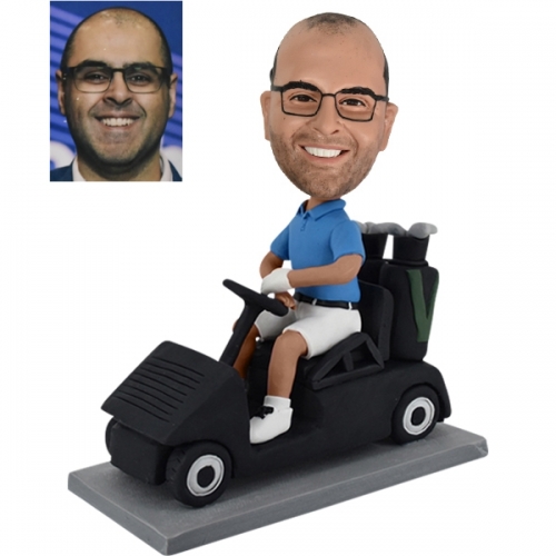 Custom bobble head driving golf cart