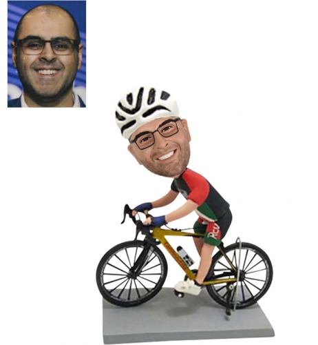 Custom bobbleheads biker on bike/bicycle Cyclists with helmet