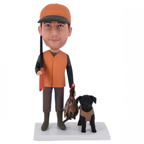 Custom hunter Bobblehead hunting with dog