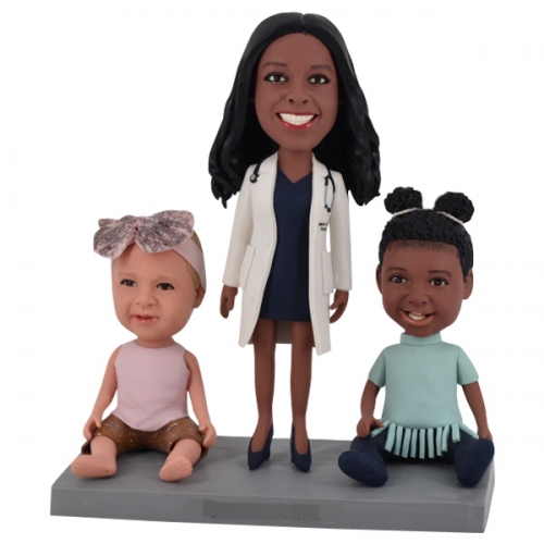 Custom Pediatrician bobblehead with two babies