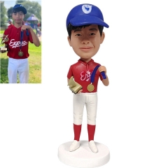 Custom Bobble Head holding Mvp trophy and medal
