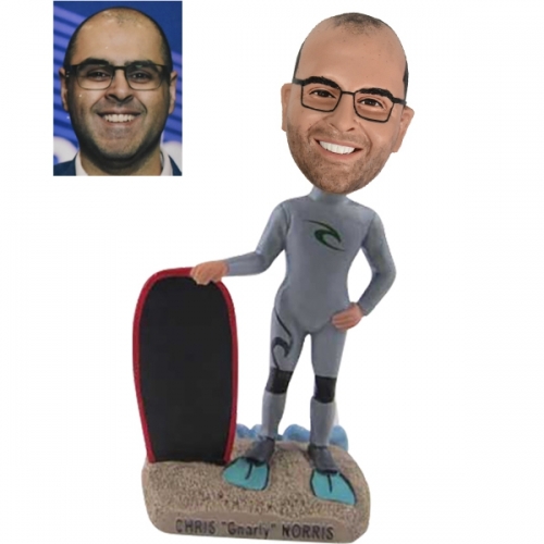 Custom Surfing Bobblehead with Surfboard