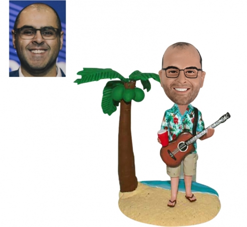 Custom Bobbleehad Beach theme guitar with palm tree