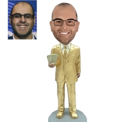 Custom Bobblehead in Golden Suit With Money