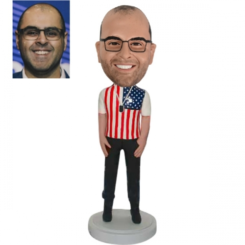 Custom Bobbleheads with USA Flag Shirt