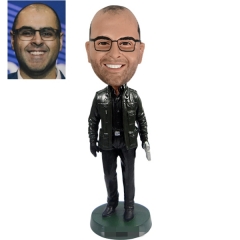 Custom Bobble head in leather jacket with gun