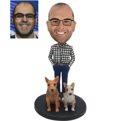 Custom Bobblehead in Plaid Shirt with Dogs