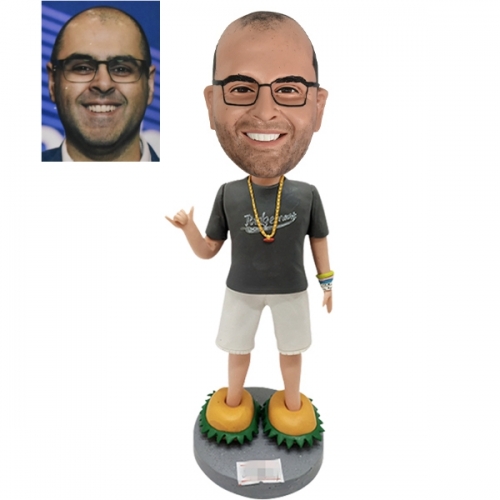 Custom Bobble head with red wig and shaka hand sign