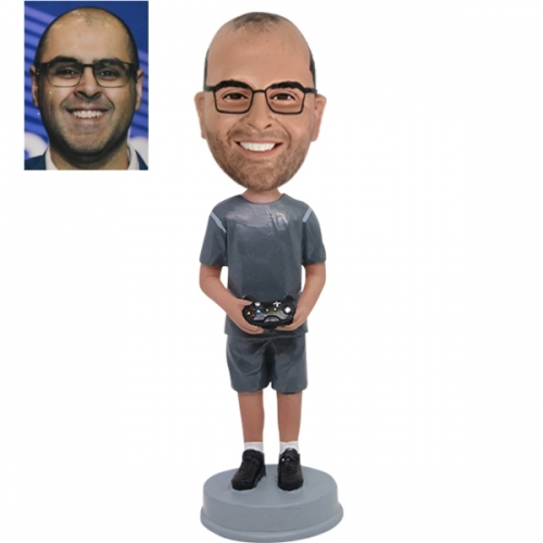 Custom Video Gamer Bobble head playing Xbox