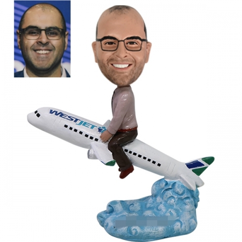 Personalized Travel Bobble head sitting on airplane pilot