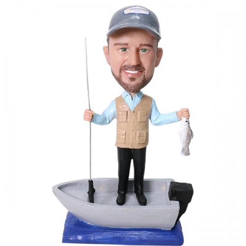 Custom Bobblehead Fisherman with boat