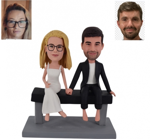 Couple double Bobblehead custom sitting on long bench