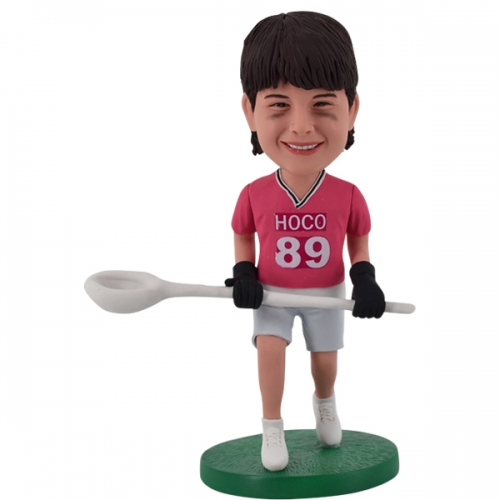 Custom Lacrosse Bobblehead holding stick