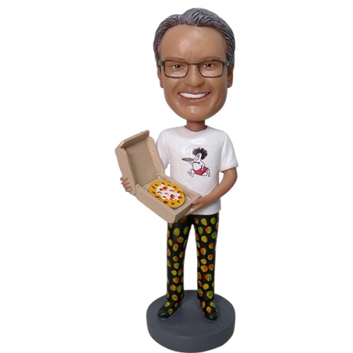 Custom Chef Bobblehead  holding pizza