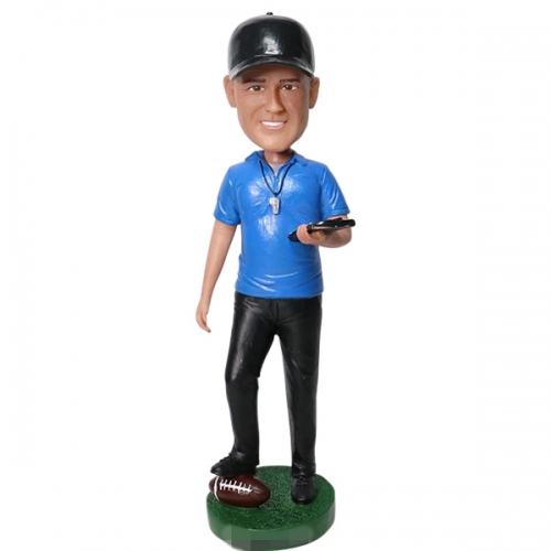 Football Coach Bobblehead Custom doll stepping on ball