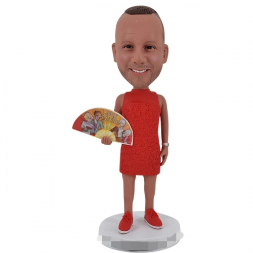 Custom male Bobblehead holding fan