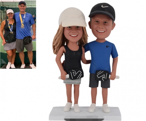 Cutsom couple bobblehead Pickle ball double