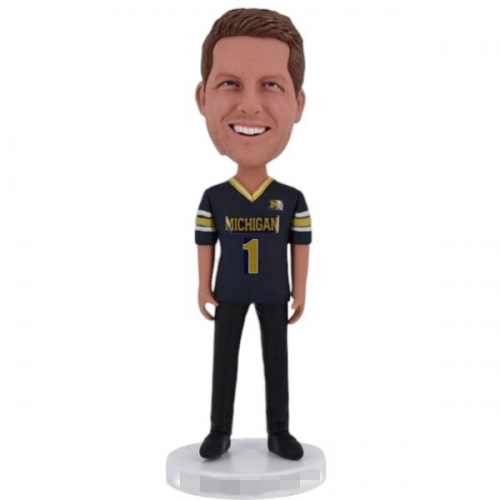 Custom bobblehead football fans in Michigan jersey