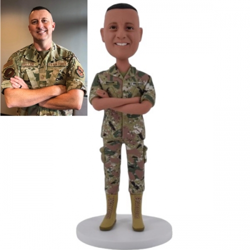 Custom bobblehead in camouflage uniform from photo