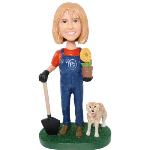 Custom Gardener Bobblehead Gardening with shovel